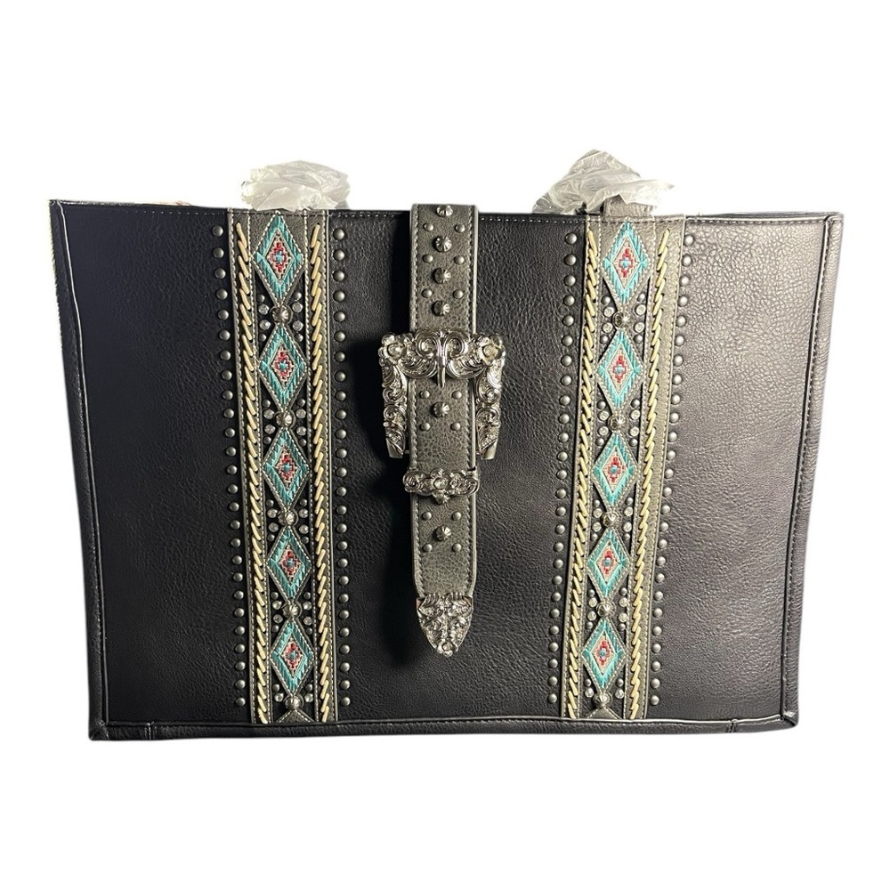 Montana West Black Embroidered Tote Bag